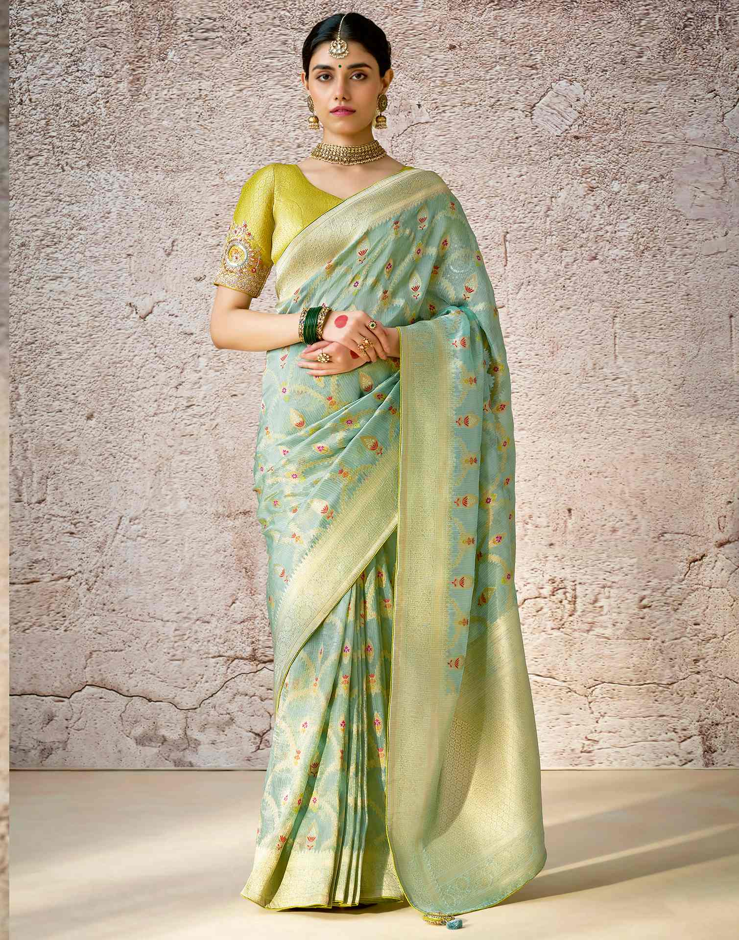 Light Teal Green Silk Weaving Banarasi Saree