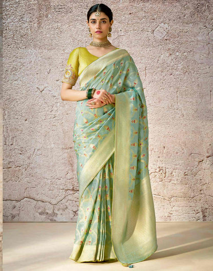 Turquoise Silk Woven Banarasi Saree