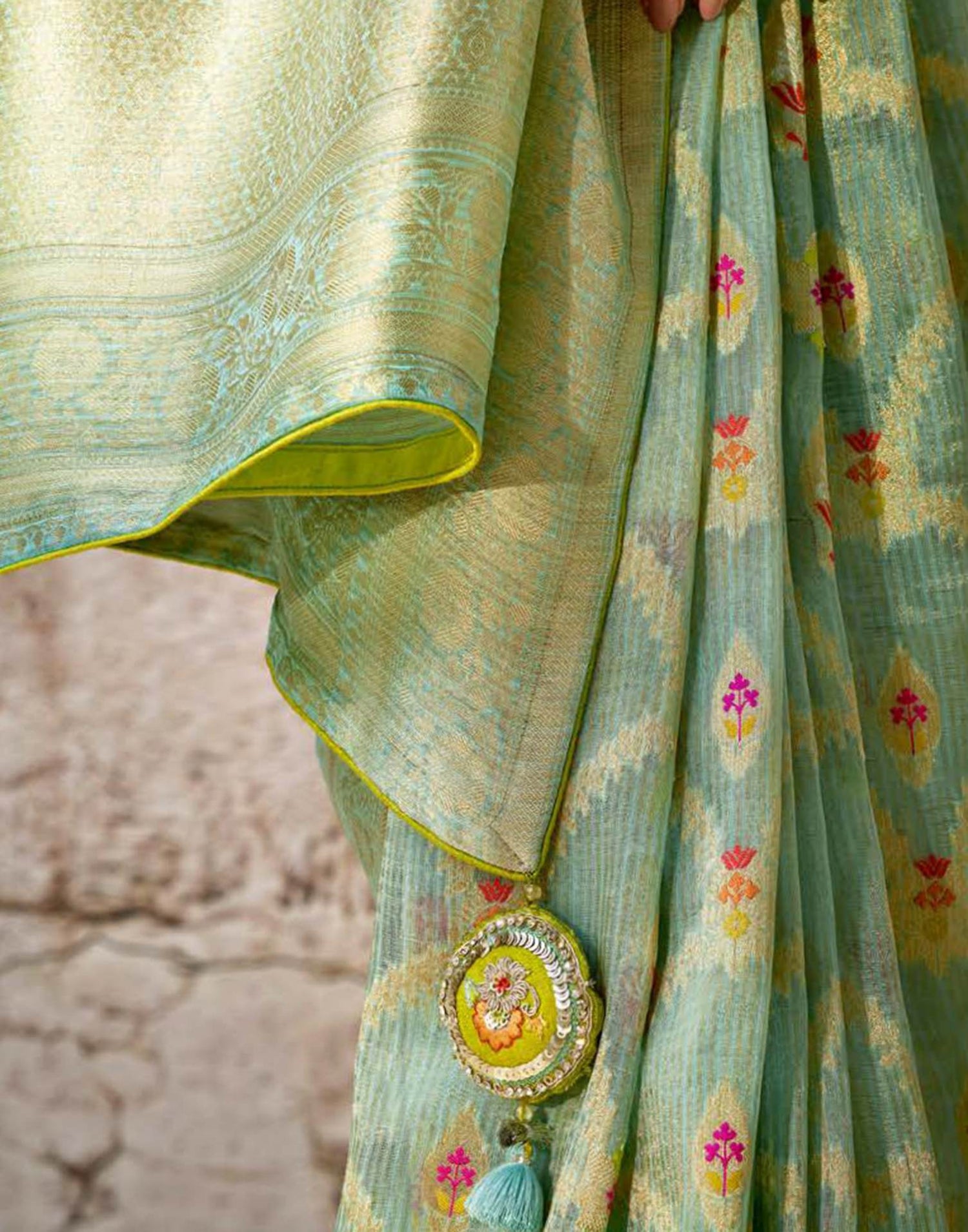 Light Teal Green Silk Weaving Banarasi Saree