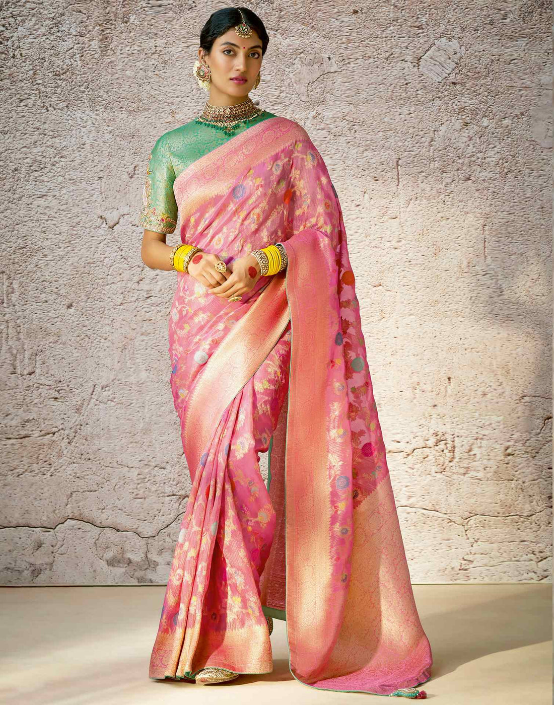 Pink Silk Woven Banarasi Saree