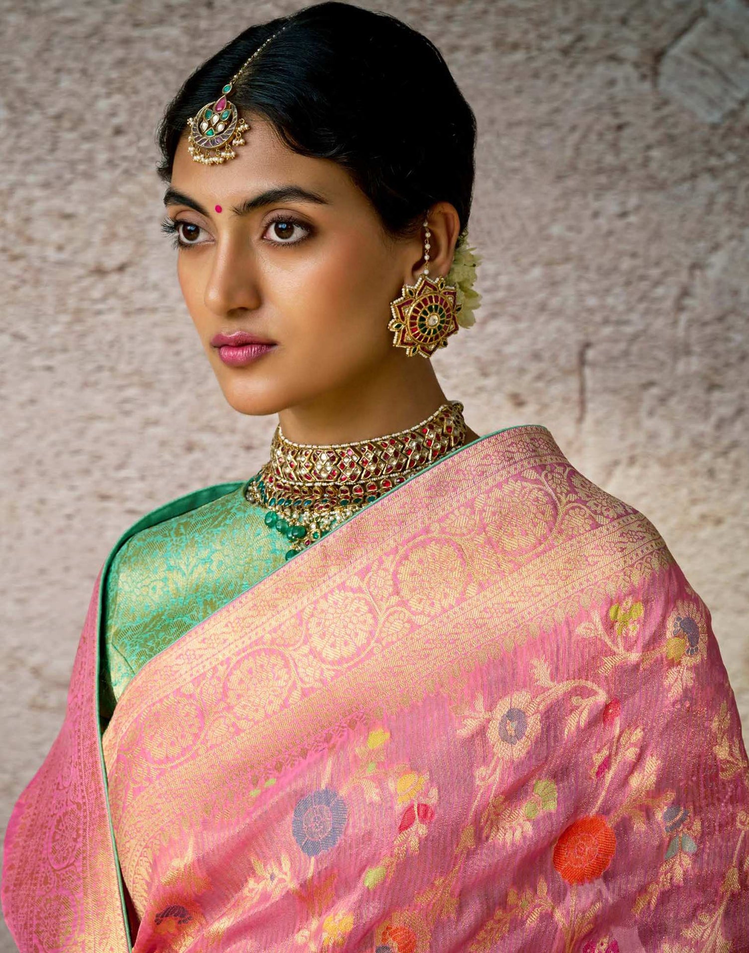 Pink Silk Woven Banarasi Saree