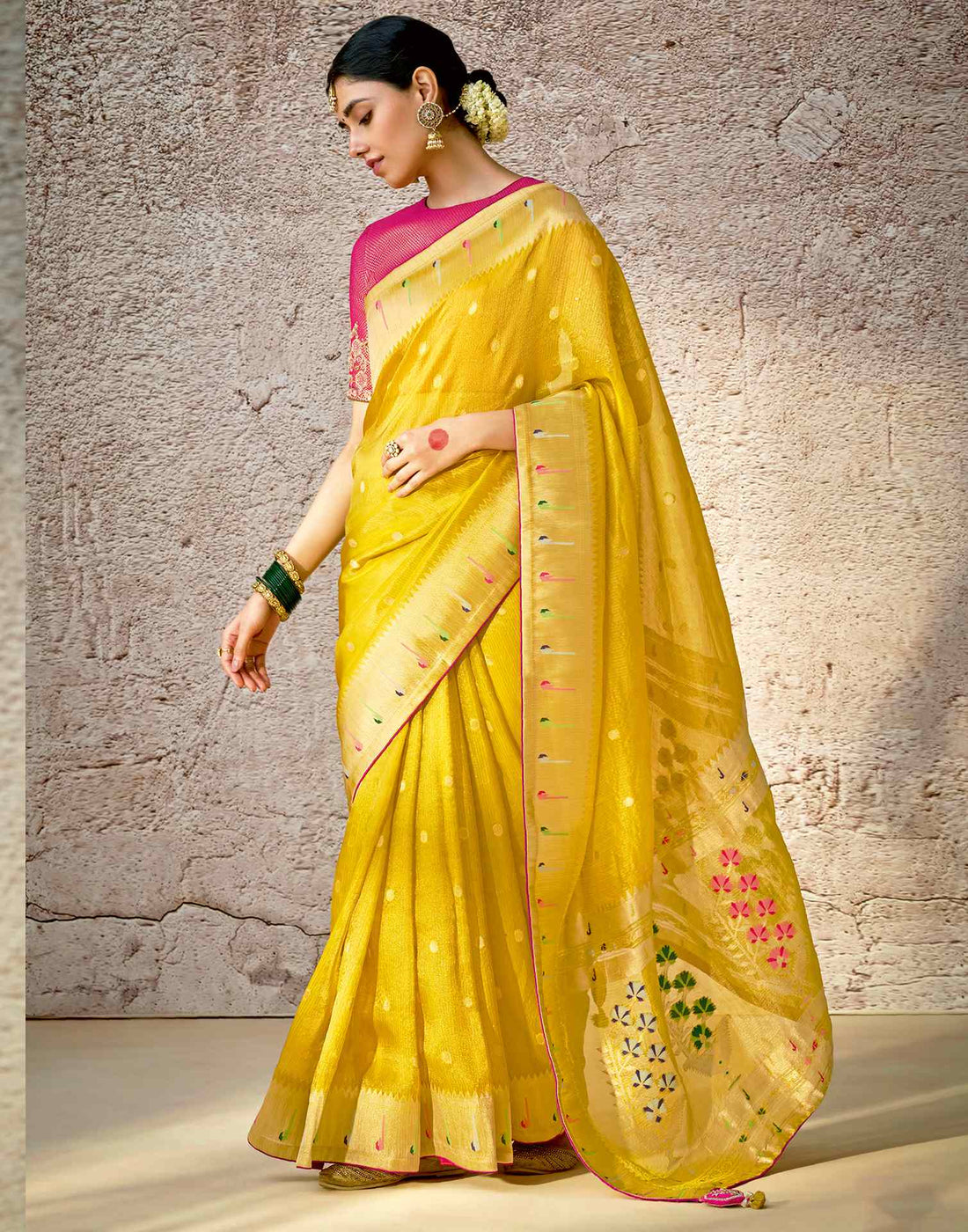 Yellow Silk Woven Paithani Saree