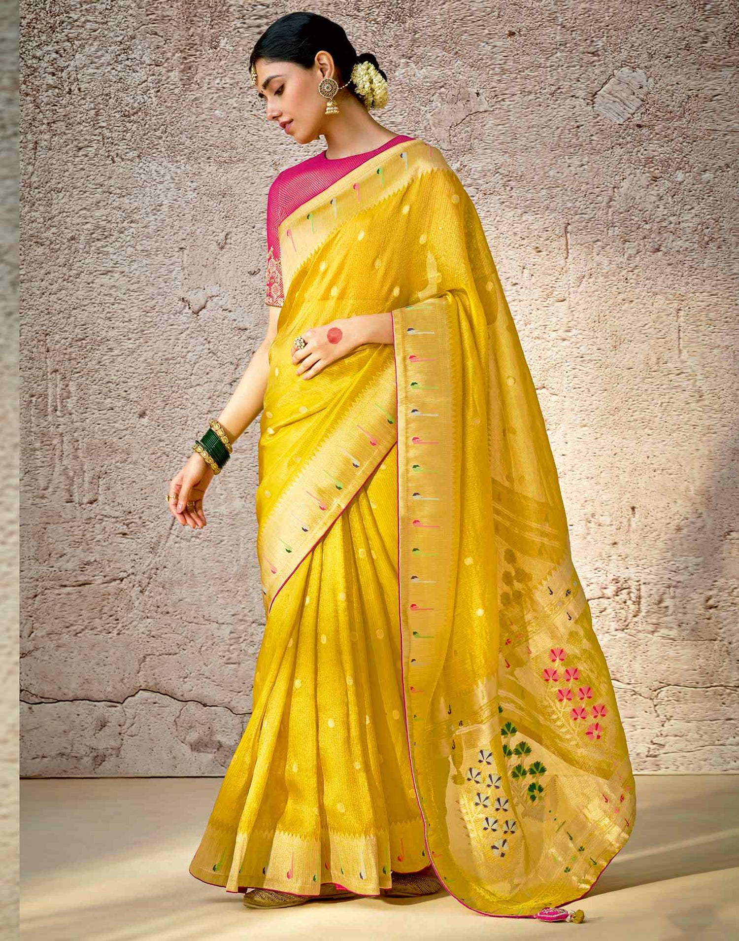 Yellow Silk Weaving Paithani Saree