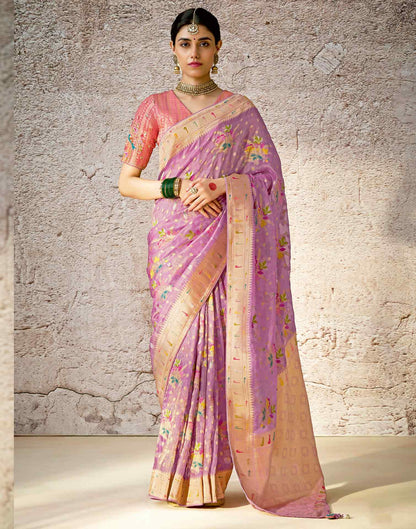 Light Purple Silk Weaving Paithani Saree