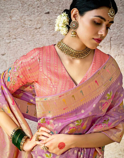 Lavender Silk Woven Paithani Saree