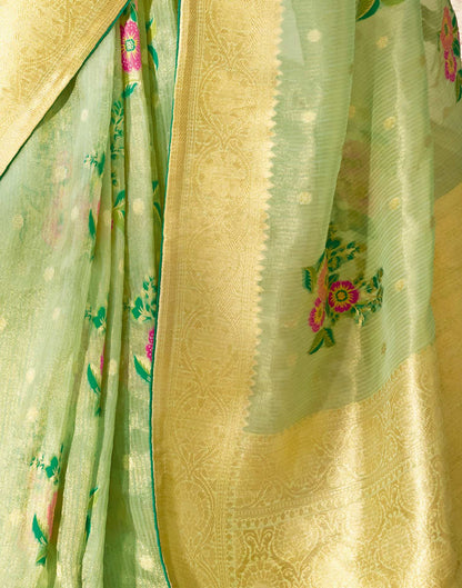 Light Pista Green Silk Weaving Banarasi Saree