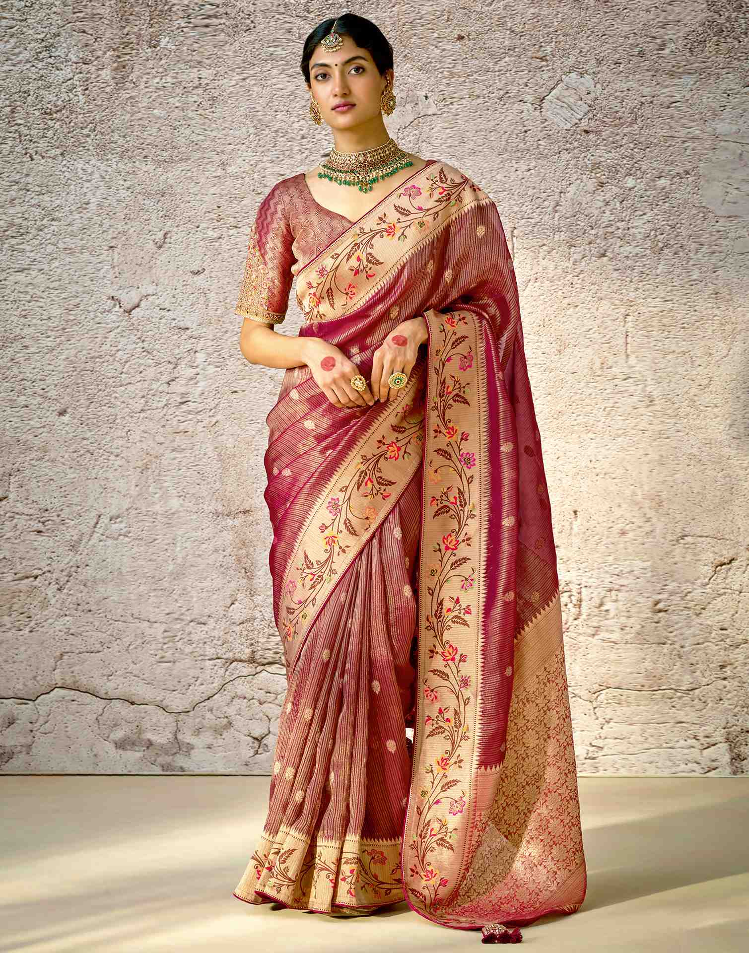 Dark Pink Silk Weaving Banarasi Saree