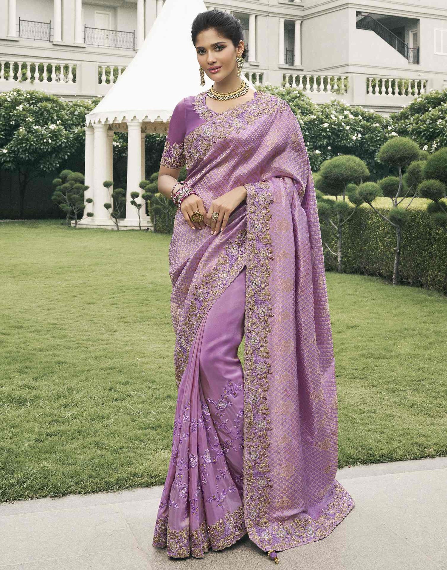 Light Purple Silk Weaving Embroidery Saree