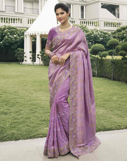 Light Purple Silk Weaving Embroidery Saree