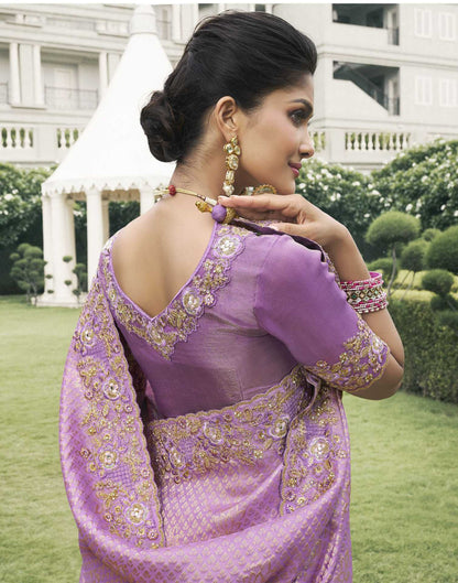 Light Purple Silk Weaving Embroidery Saree