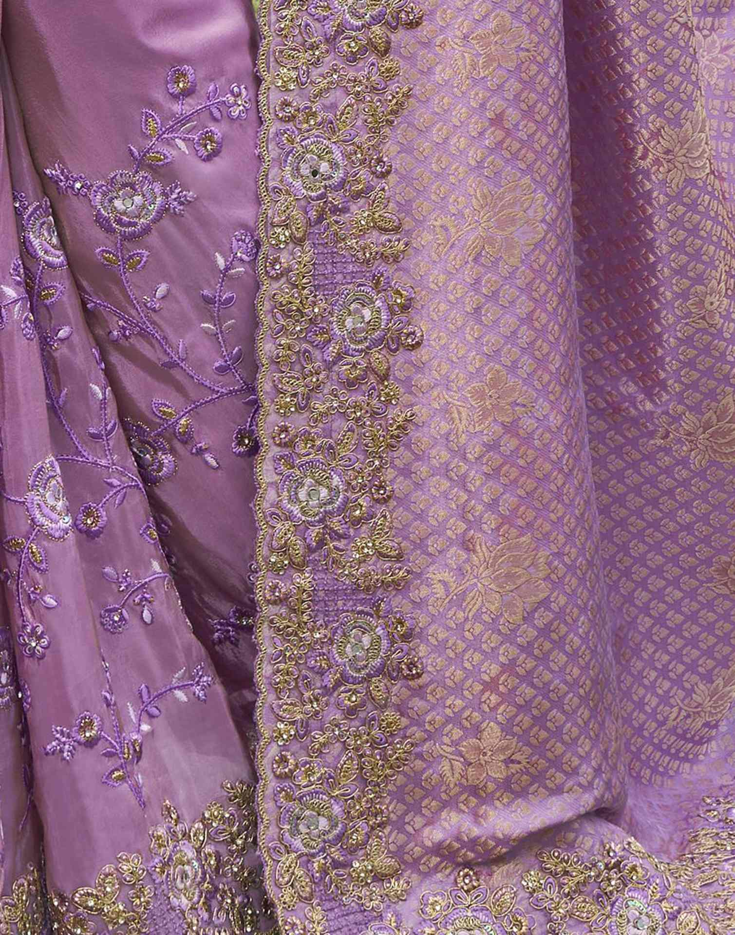 Light Purple Silk Weaving Embroidery Saree