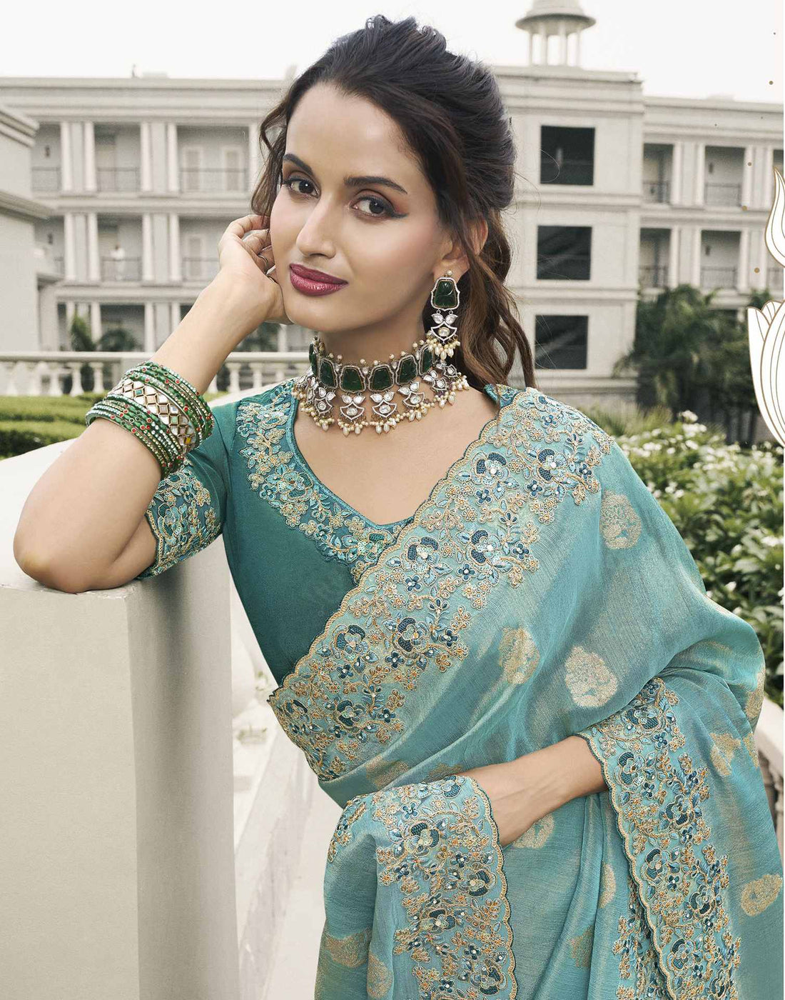 Blue Silk Weaving Embroidery Saree