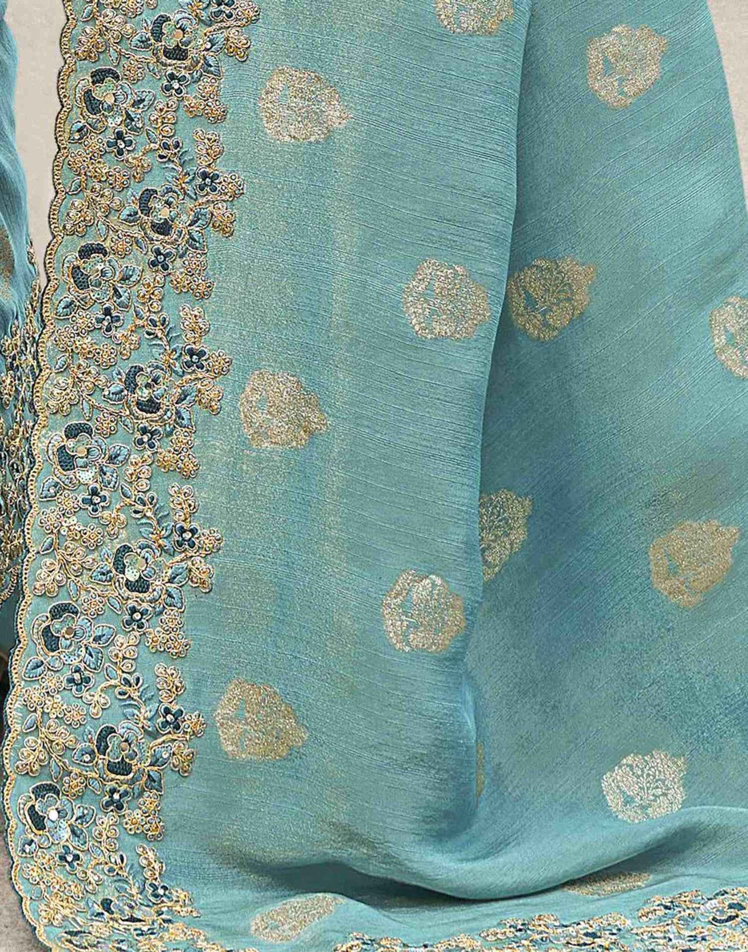 Blue Silk Weaving Embroidery Saree