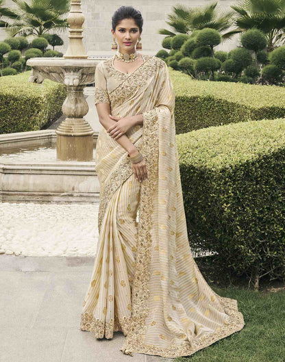 Light Beige Silk Weaving Embroidery Saree