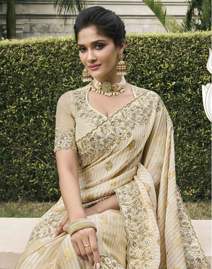 Light Beige Silk Weaving Embroidery Saree