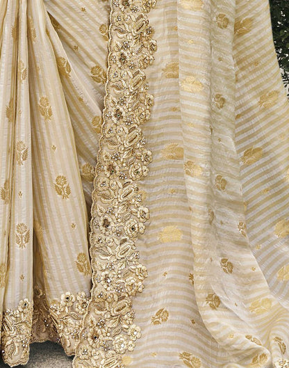 Light Beige Silk Weaving Embroidery Saree