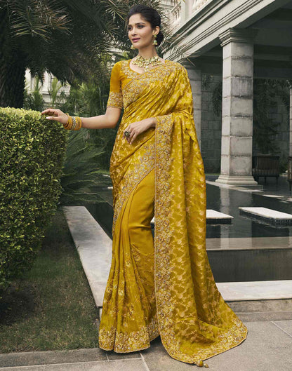 Mustard Yellow Silk Weaving Embroidery Saree