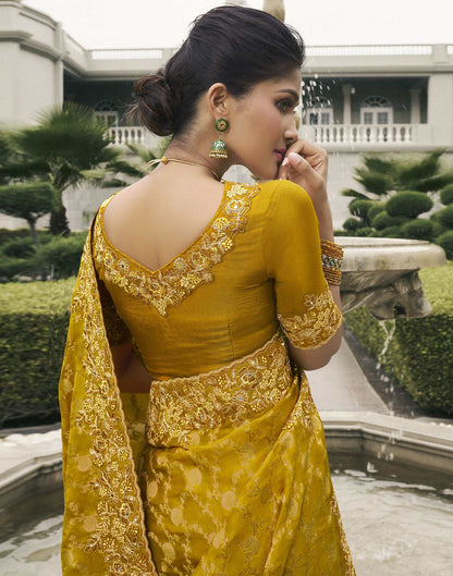 Mustard Yellow Silk Weaving Embroidery Saree