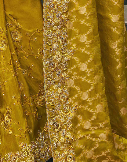 Mustard Yellow Silk Weaving Embroidery Saree