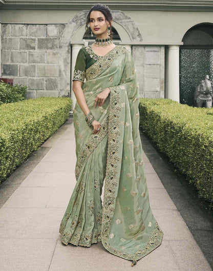 Light Pista Green Silk Weaving Embroidery Saree