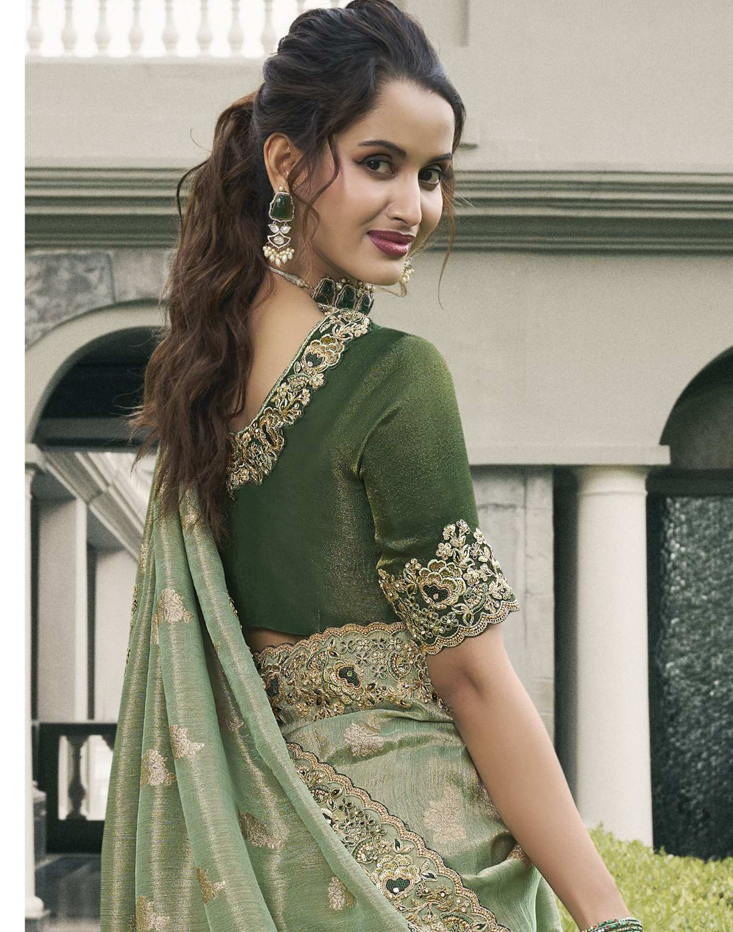 Light Pista Green Silk Weaving Embroidery Saree