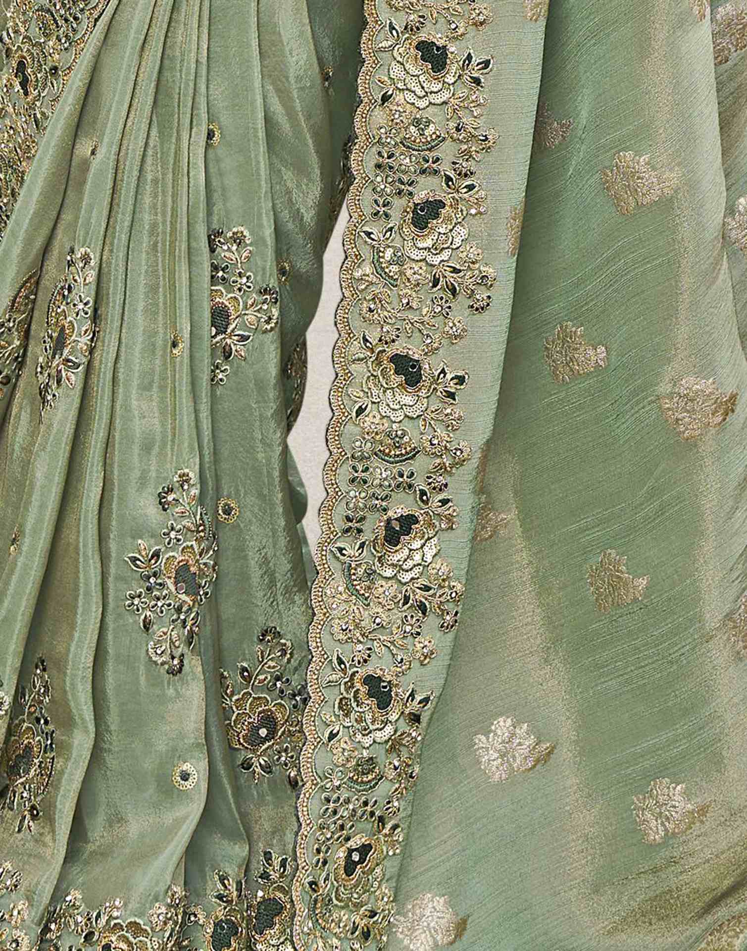 Light Pista Green Silk Weaving Embroidery Saree