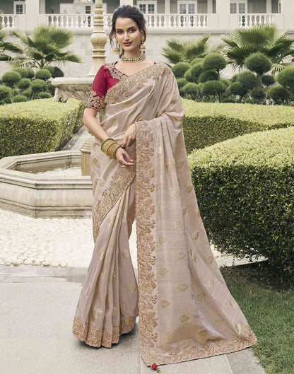 Light Mauve Silk Weaving Embroidery Saree