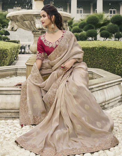 Light Mauve Silk Weaving Embroidery Saree