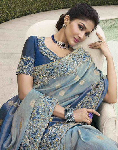 Dark Blue Silk Weaving Embroidery Saree