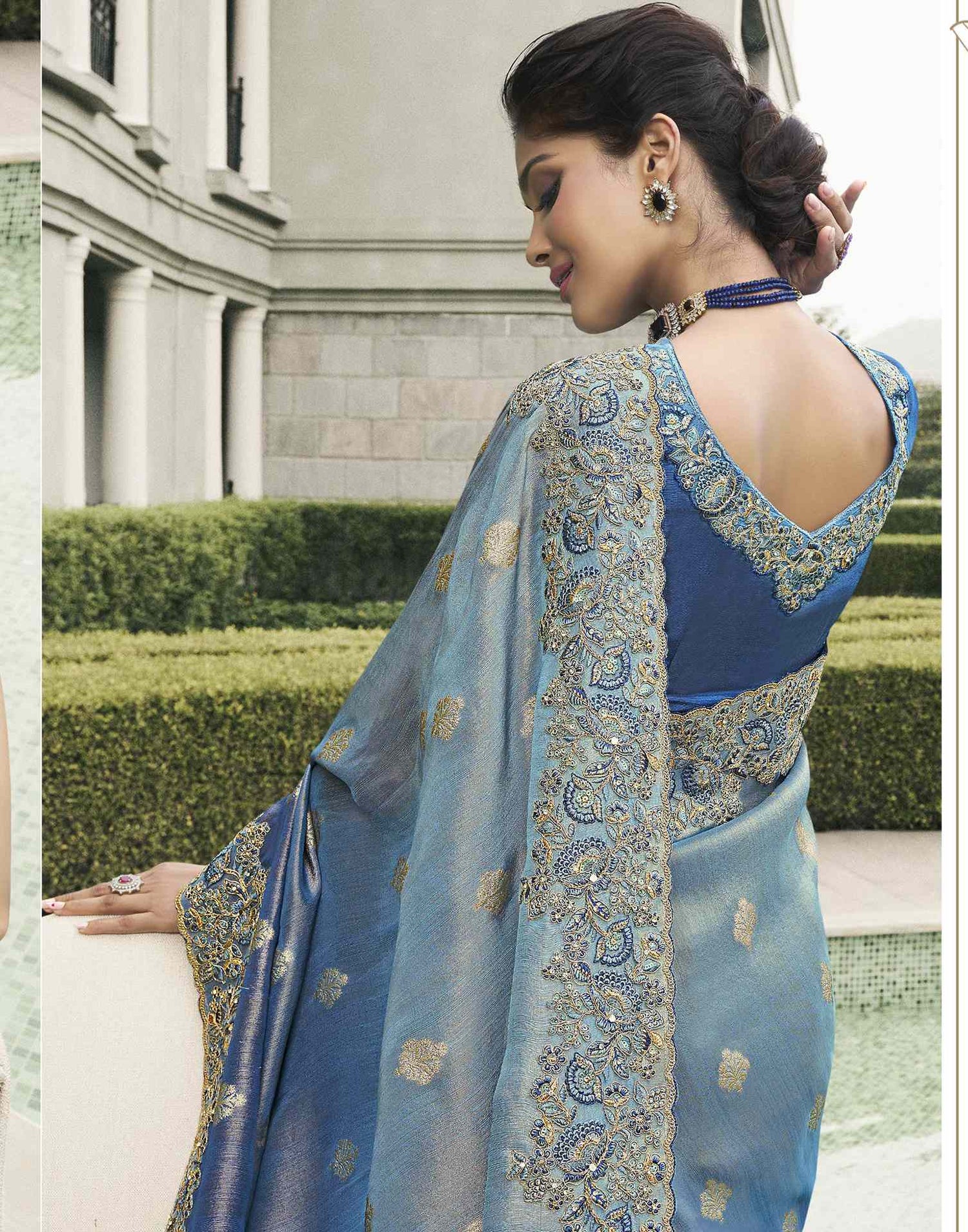 Dark Blue Silk Weaving Embroidery Saree