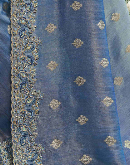 Dark Blue Silk Weaving Embroidery Saree