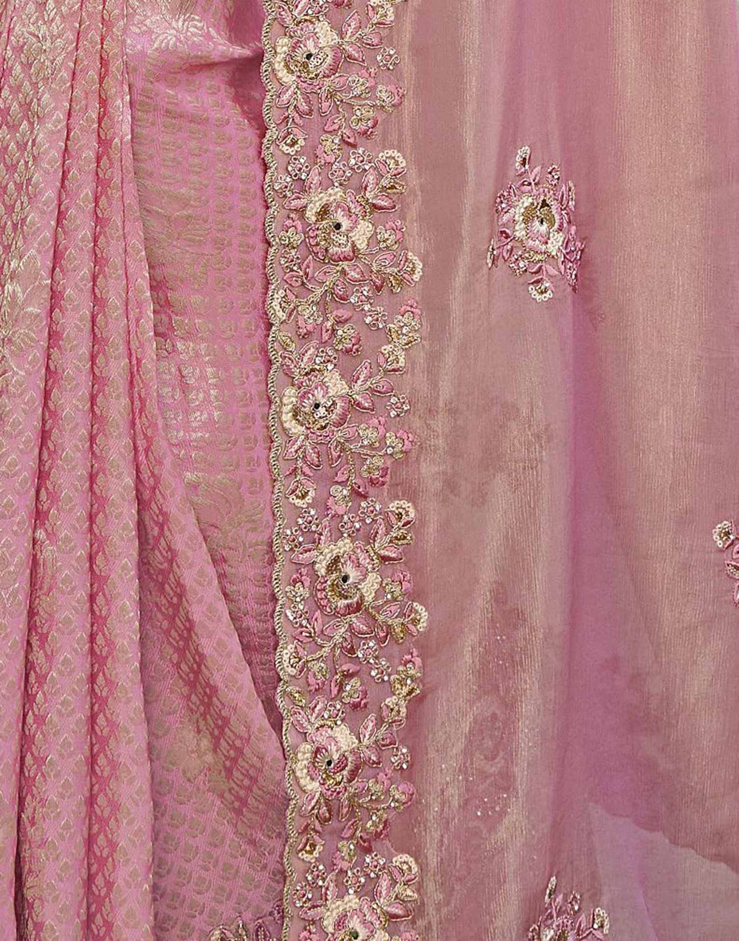 Light Pink Silk Weaving Embroidery Saree