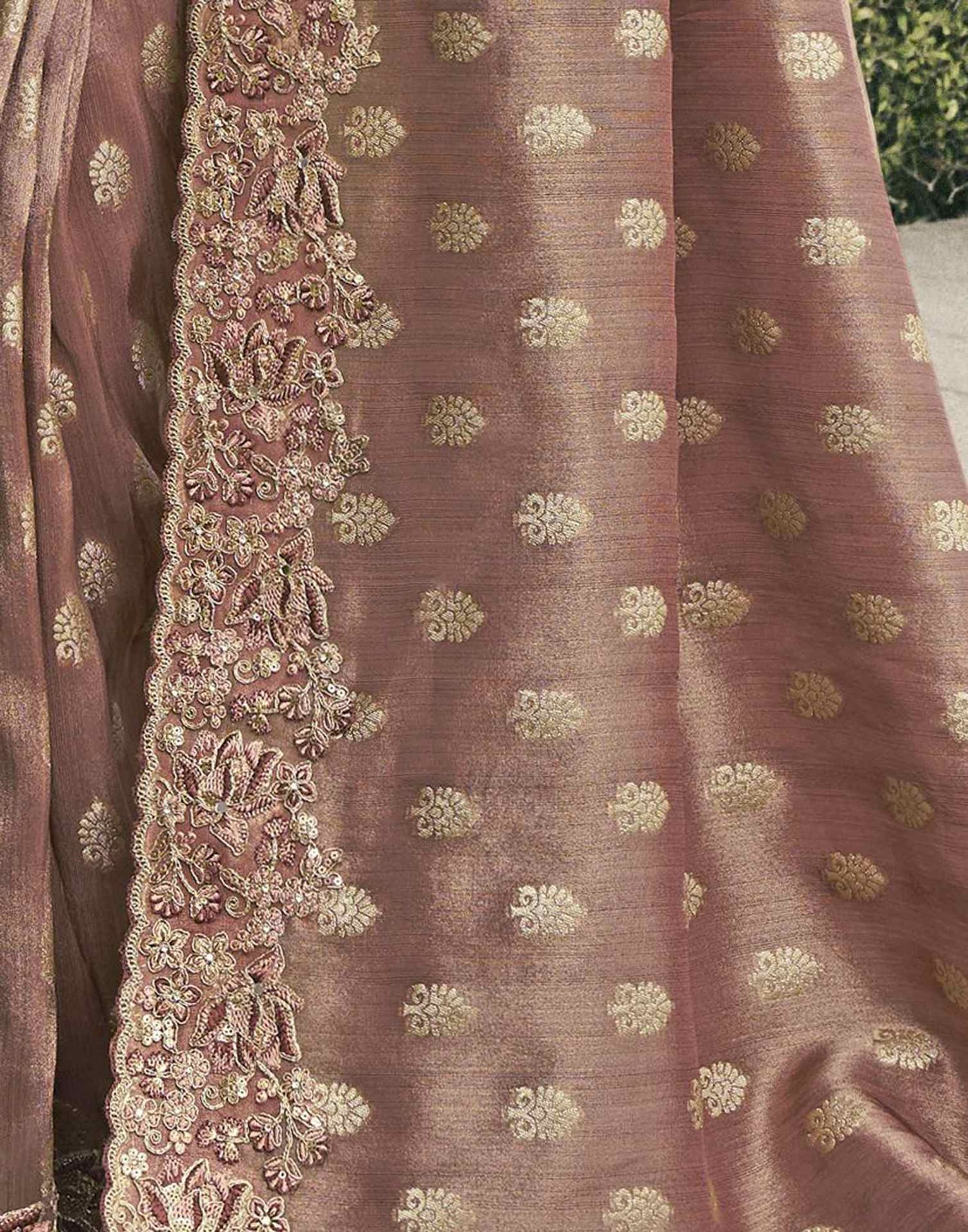 Chestnut Brown Silk Weaving Embroidery Saree