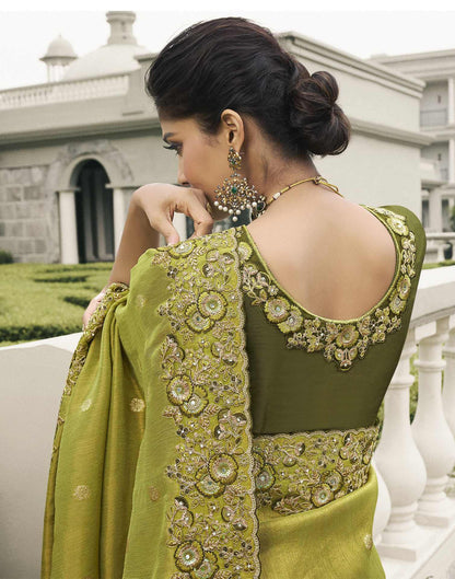 Green Silk Weaving Embroidery Saree