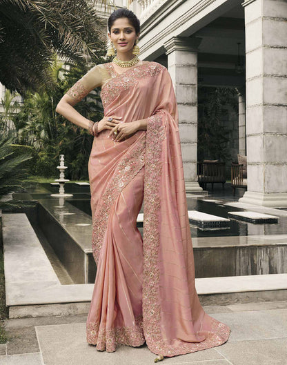 Rose Pink Silk Weaving Embroidery Saree