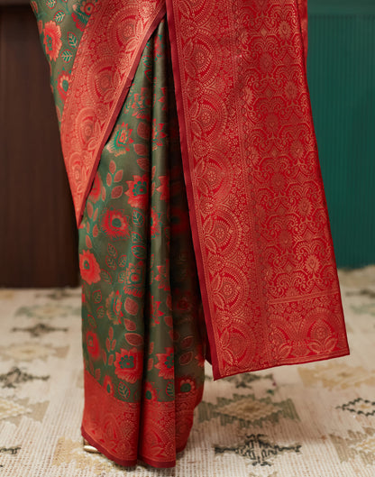 Dark Green Silk Weaving Banarasi Saree