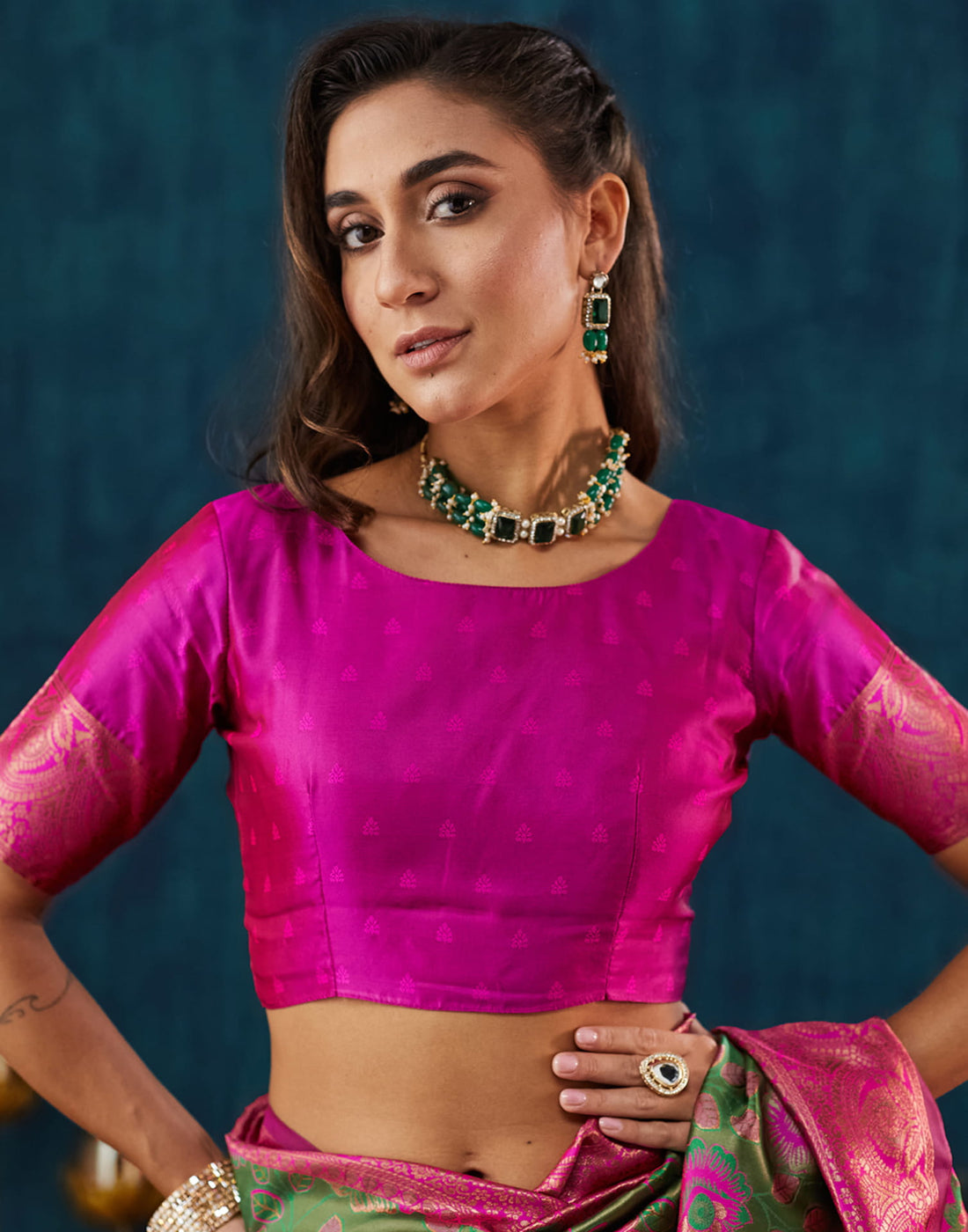 Green Silk Blend Woven Woven Saree