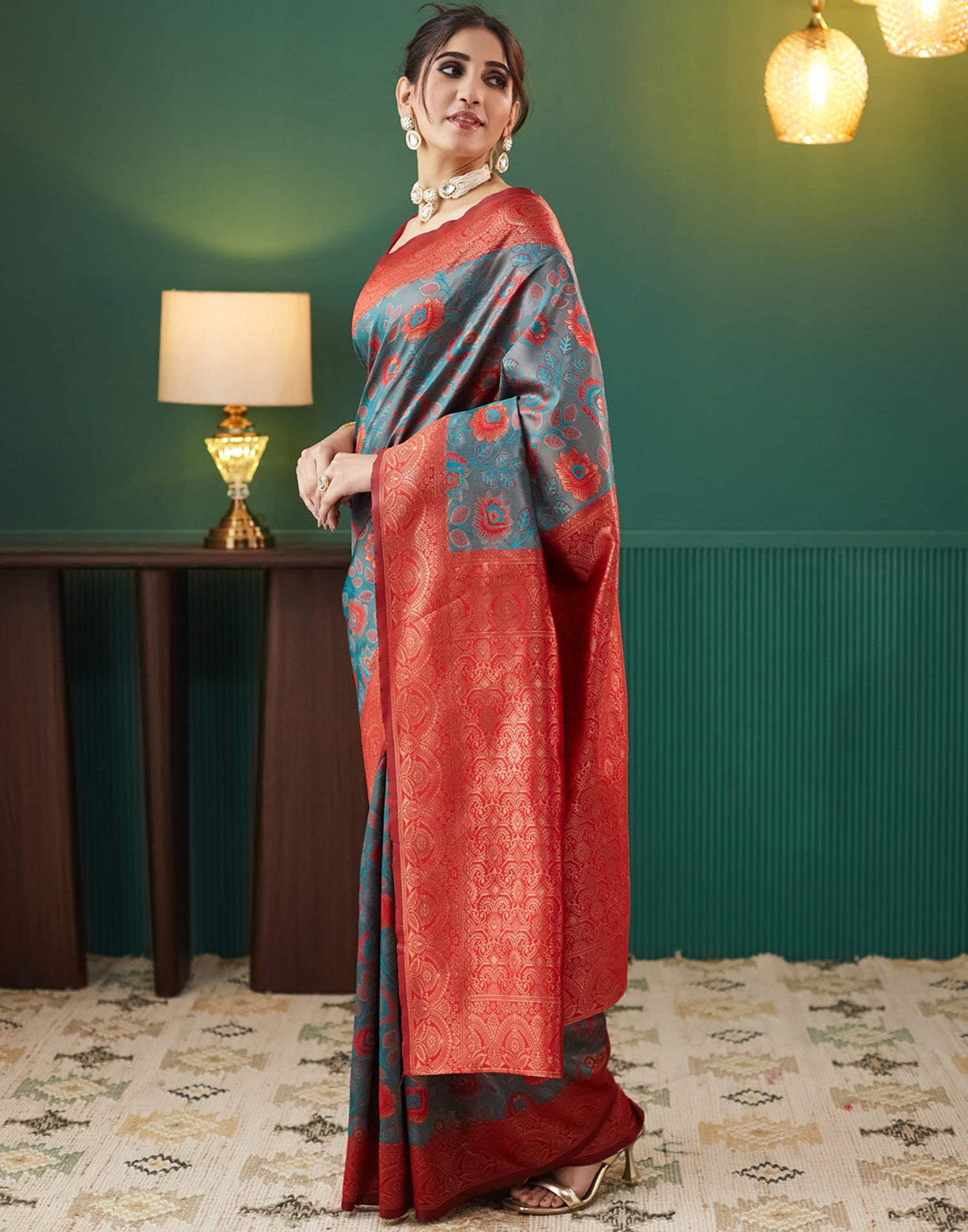 Teal Green Silk Weaving Banarasi Saree