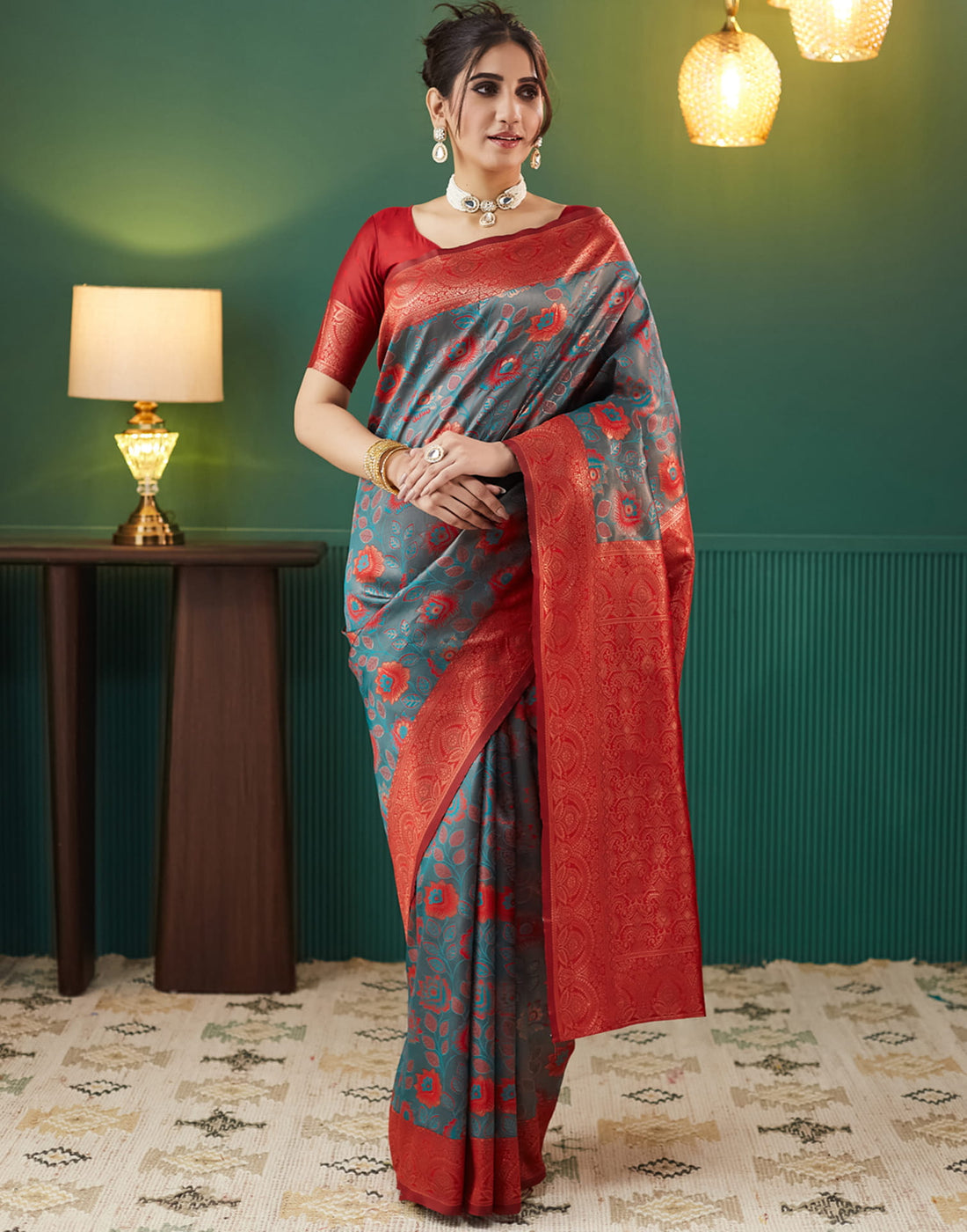 Blue Silk Blend Woven Saree