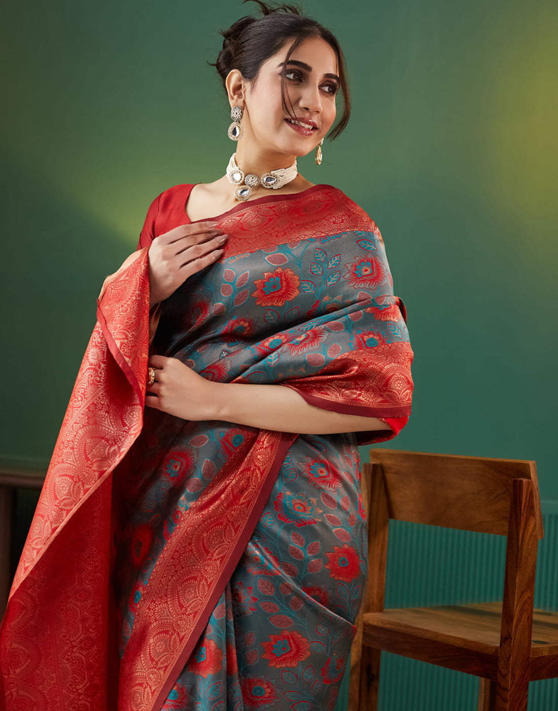 Blue Silk Blend Woven Saree