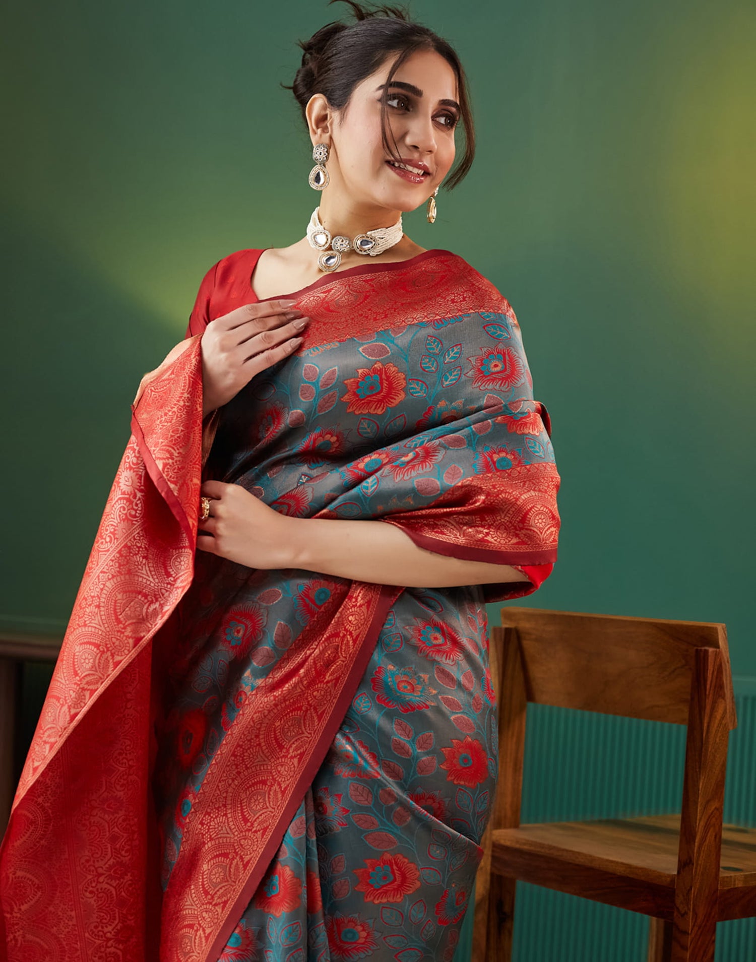 Teal Green Silk Weaving Banarasi Saree