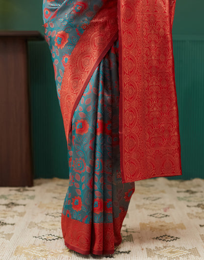 Teal Green Silk Weaving Banarasi Saree