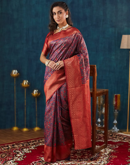 Mauve Silk Blend Woven Woven Saree