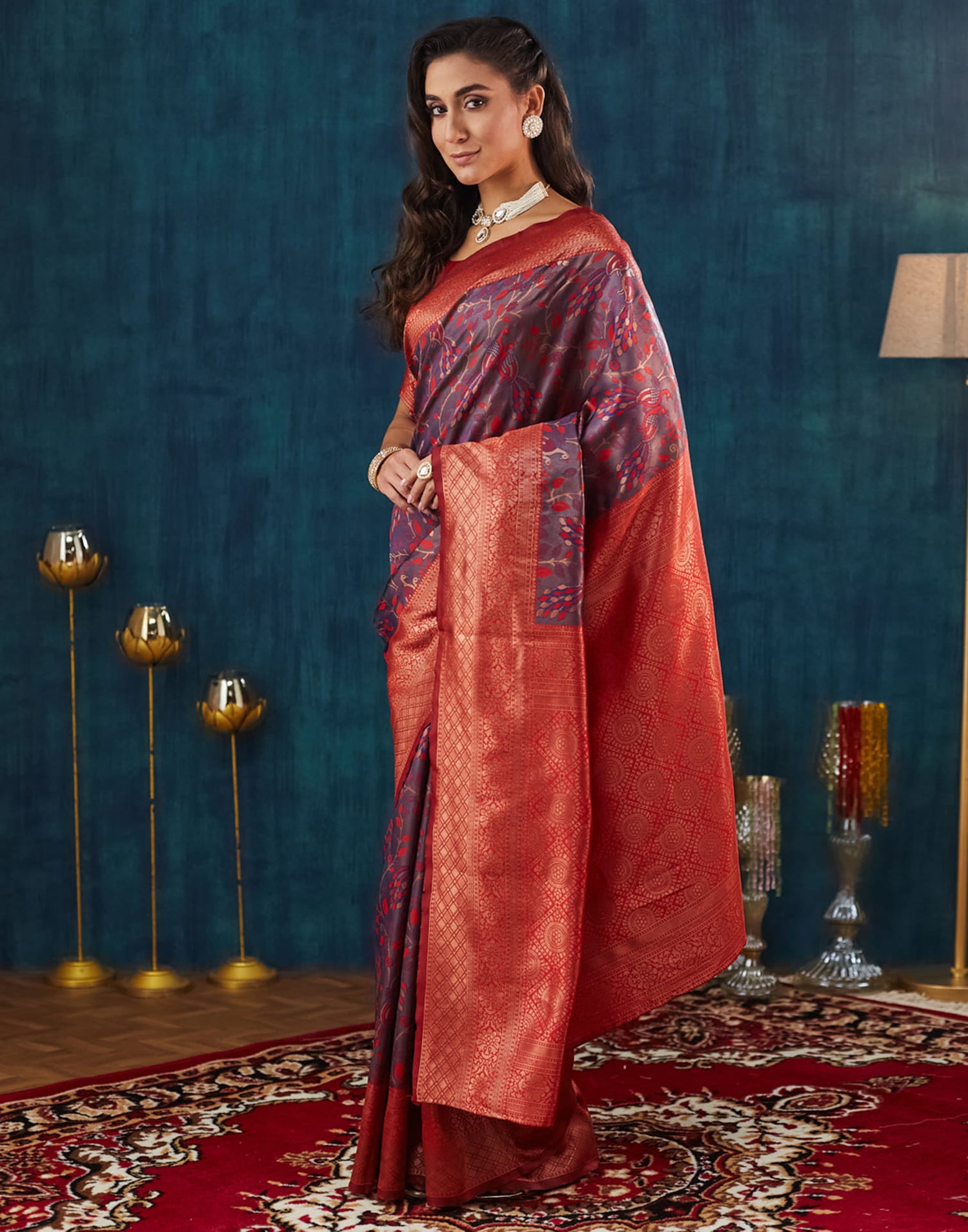 Mauve Silk Blend Woven Woven Saree