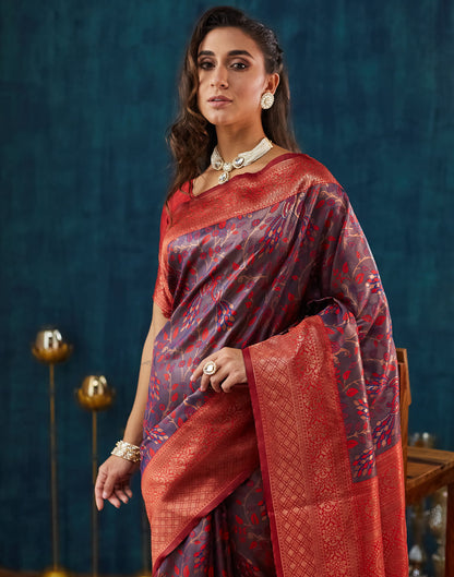 Mauve Silk Blend Woven Woven Saree