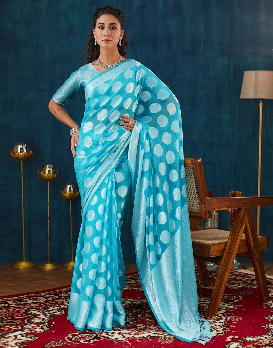 Sky Blue Georgette Weaving Banarasi Saree