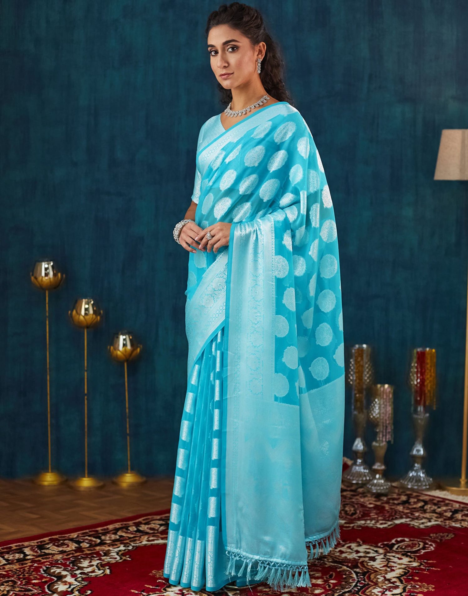 Sky Blue Georgette Weaving Banarasi Saree