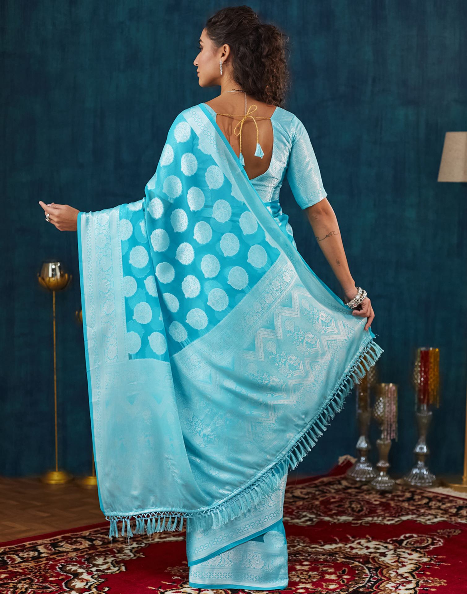 Sky Blue Georgette Weaving Banarasi Saree