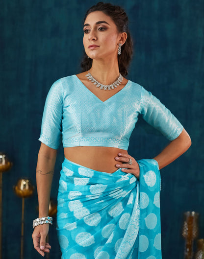 Sky Blue Georgette Weaving Banarasi Saree