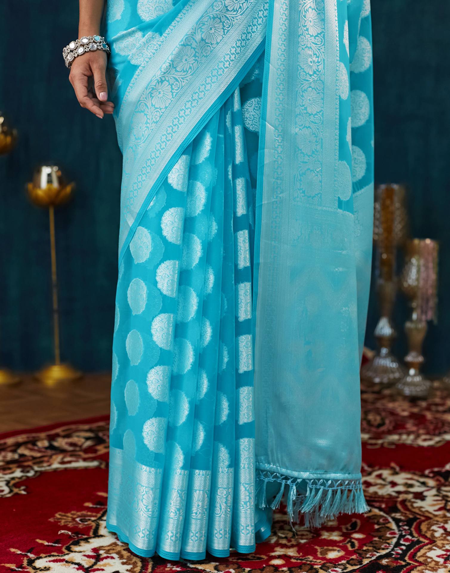 Sky Blue Georgette Weaving Banarasi Saree